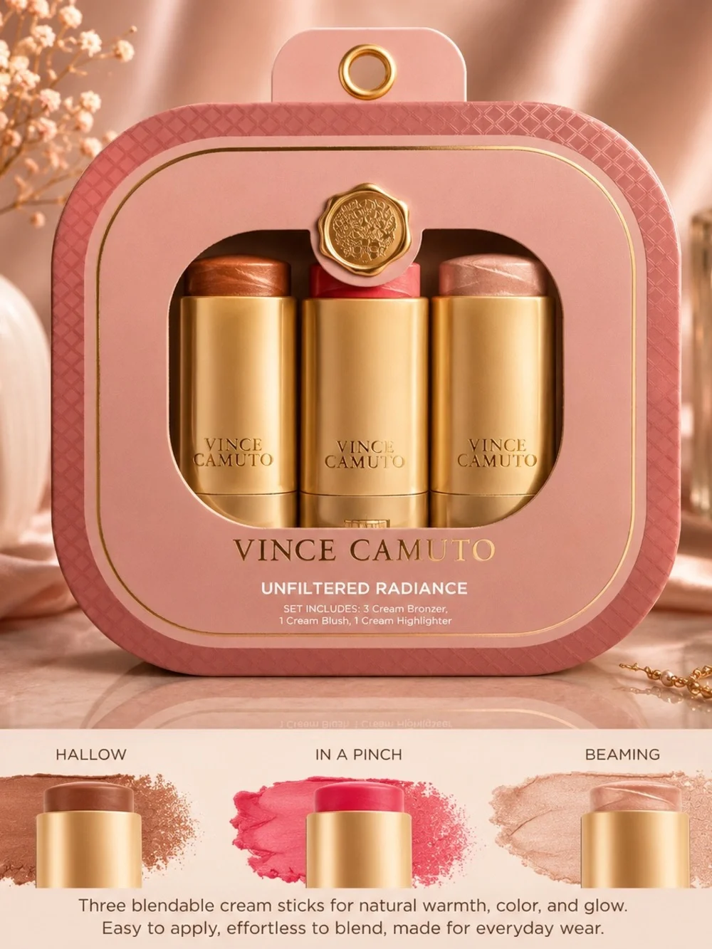 Vince Camuto Unfiltered Radiance Cream Highlighter Set - Gold, Pink, Bronze